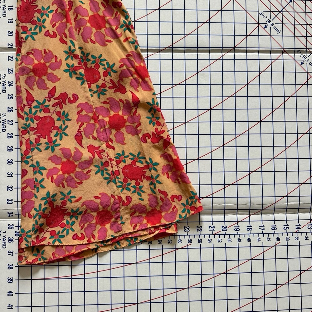 Tracy Reese 100% Silk Dress 4 Floral Y2K Smocked Orange Red Bright Open Back - Picture 13 of 14